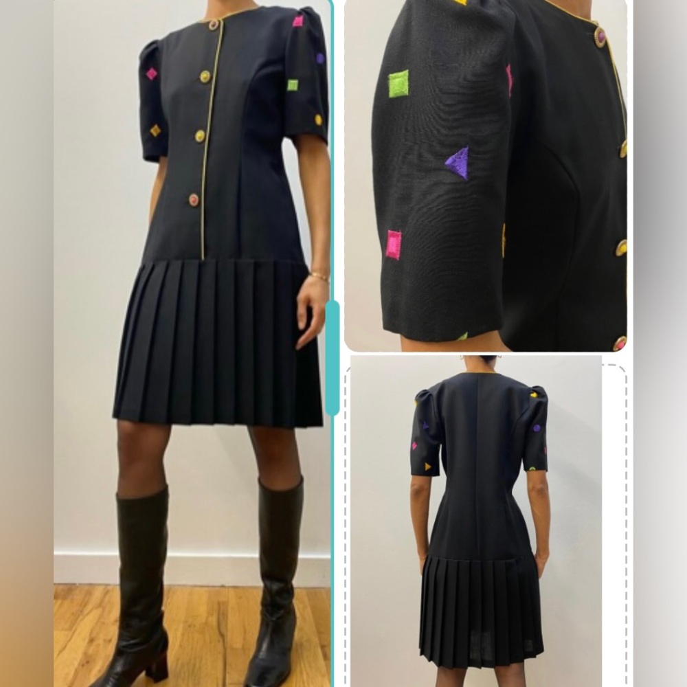 Vintage Chelsea Ltd 1980s woman’s black drop waist pleated dress 24WP